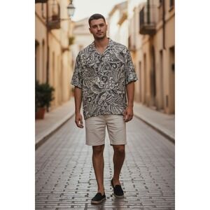 NEWT HONOLULU Black And Tan Hawaiian Shirt With Turtles Native Theme XL